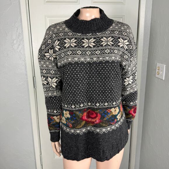 Icelandic Design Women's Sweater S Wool Pullover Floral Mock Neck Nordic M23 - Picture 1 of 6